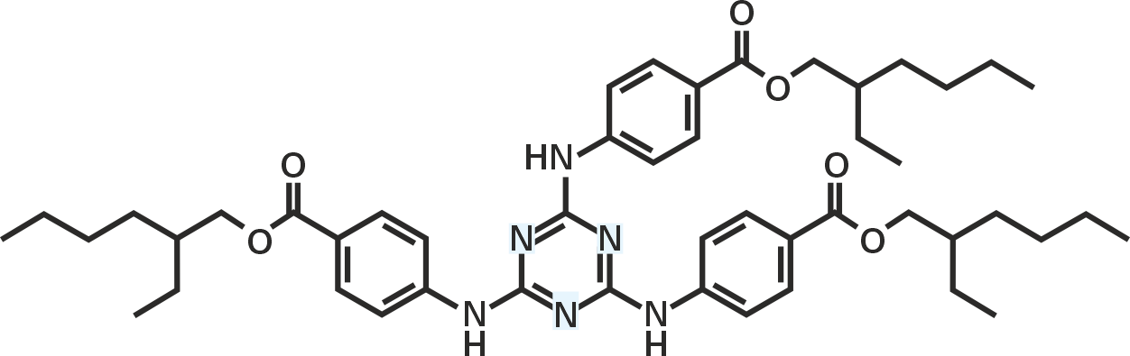 2-ethylhexyl-4-[[4,6-bis[4-(2-ethylhexoxycarbonyl)anilino]-1,3,5-triazin-2-yl]amino]benzoate (Sarasorb EHT)
